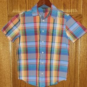 Eddie Bauer Colorful Summer Plaid Short Sleeve Boys Shirt M 10/12
